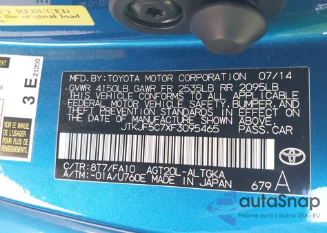 2015 Scion Tc from USA, damaged, VIN JTKJF5C7XF3095465